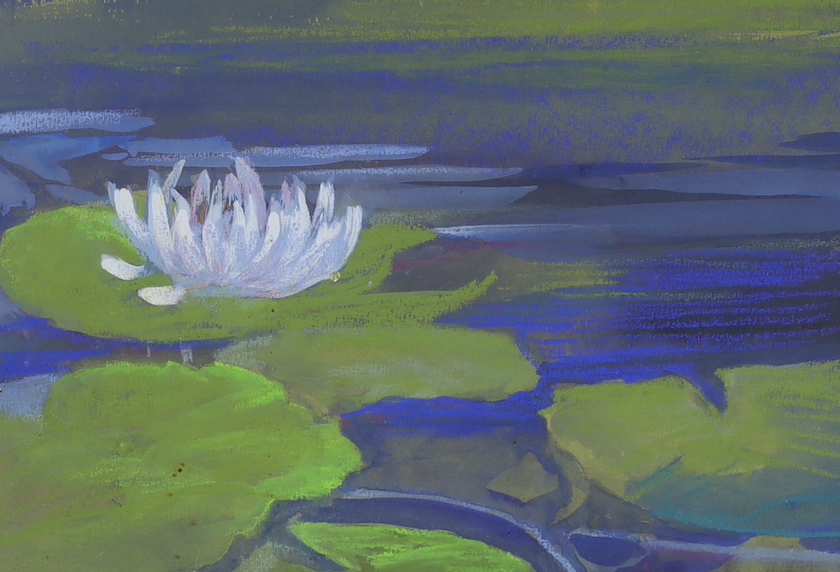Madge Bright, three pastels, Waterlilies, signed, 24 x 34cm